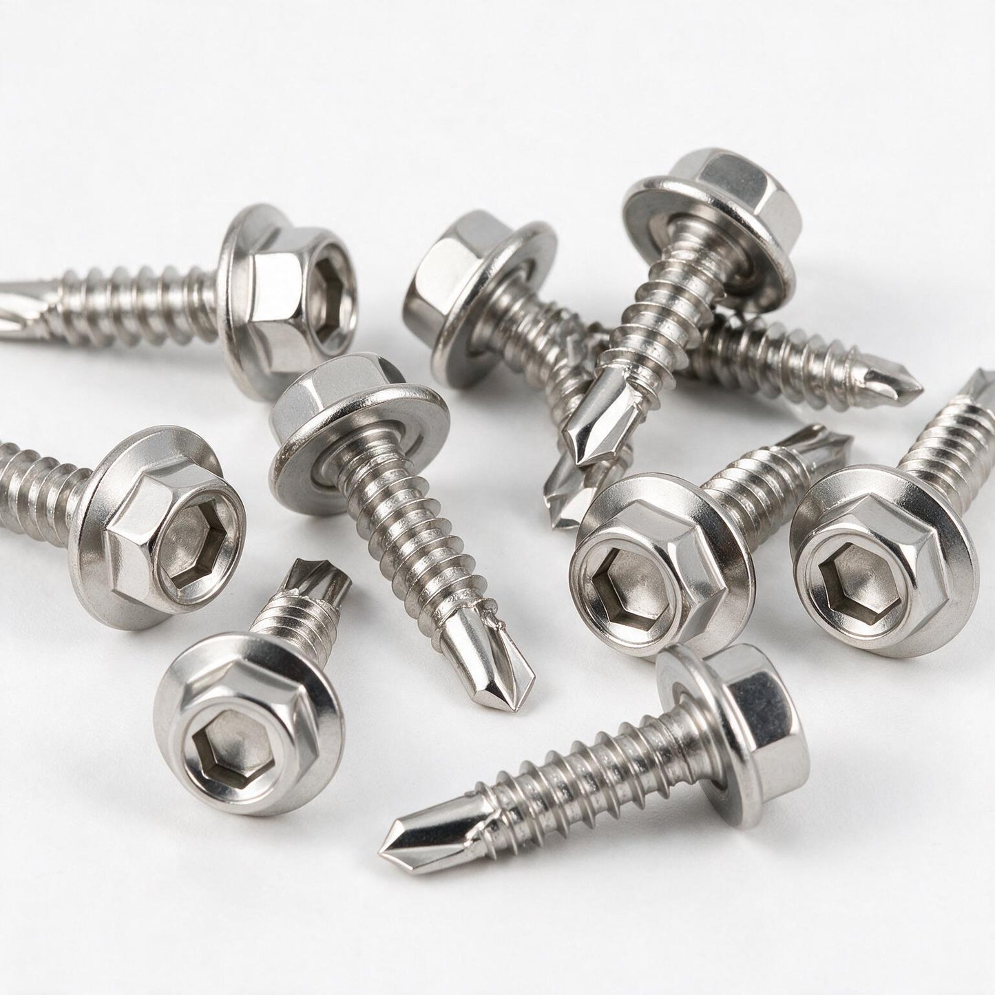 Stainless steel self-drilling screws with hex washer head