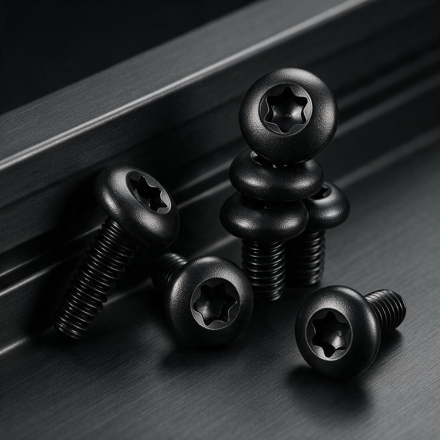 Black aluminium profile screws with powder-coated finish