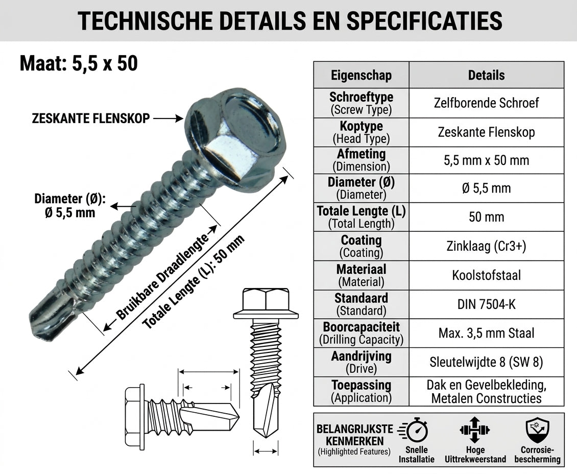 Boorschroef zeskantkop DIN7504K EV